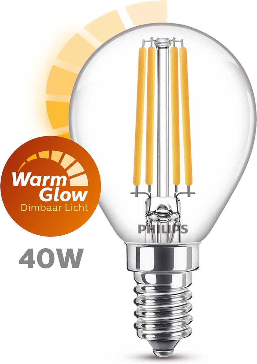 Philips Dimmable led E14 Filament Helder 4.5W 927 Zeer Warm Wit