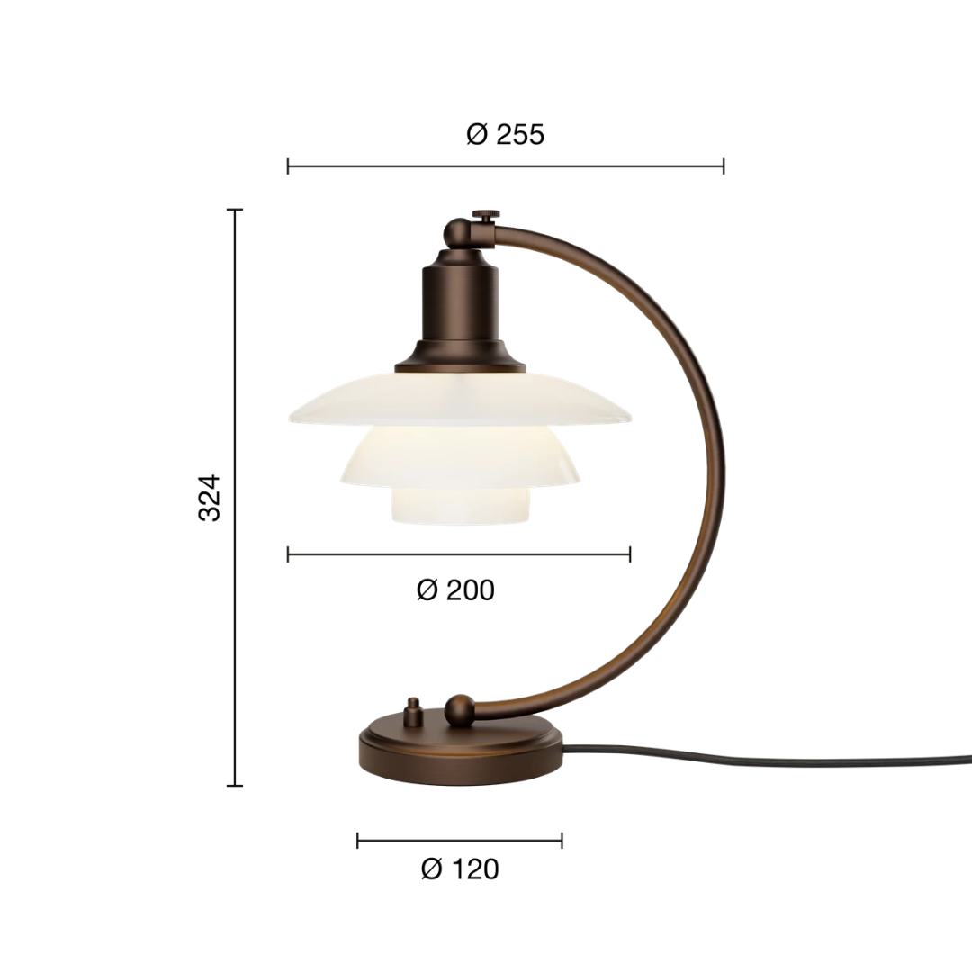 Louis Poulsen - PH 2/2 Luna Verouderd messing Opaal Tafellamp