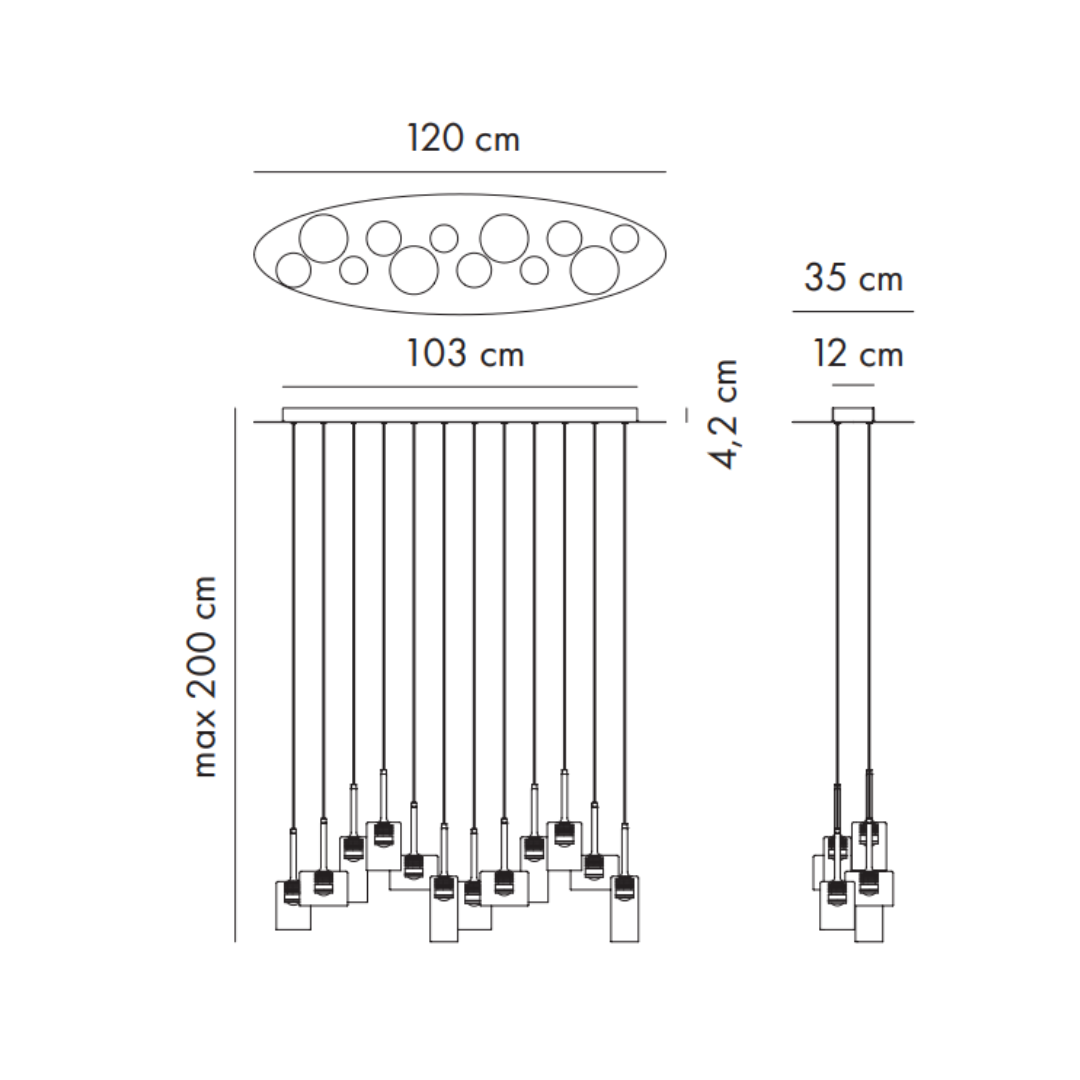 Axo - Spillray Evo 12 lichten Cluster Elliptische Canopy Hanglamp