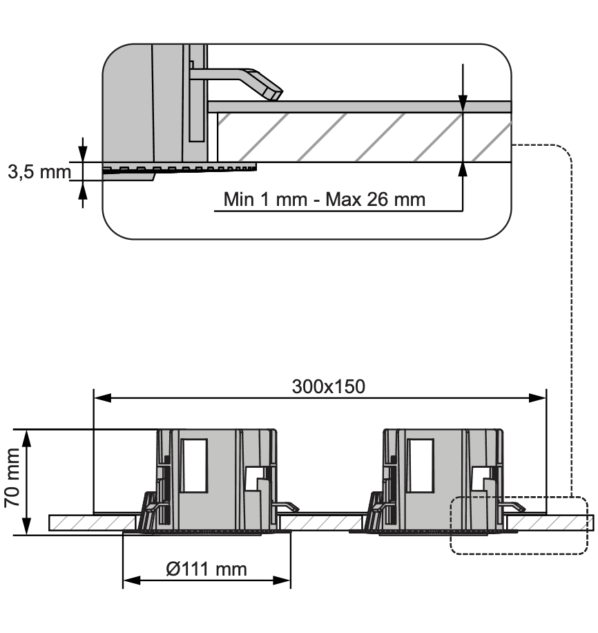 Modular - Gypkit trimless 300x150 - 2x Ø70 - KOOT