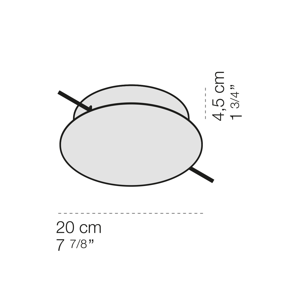 Technische tekening Cordina plafondkap, 20 cm doorsnee en 4,5 cm hoog