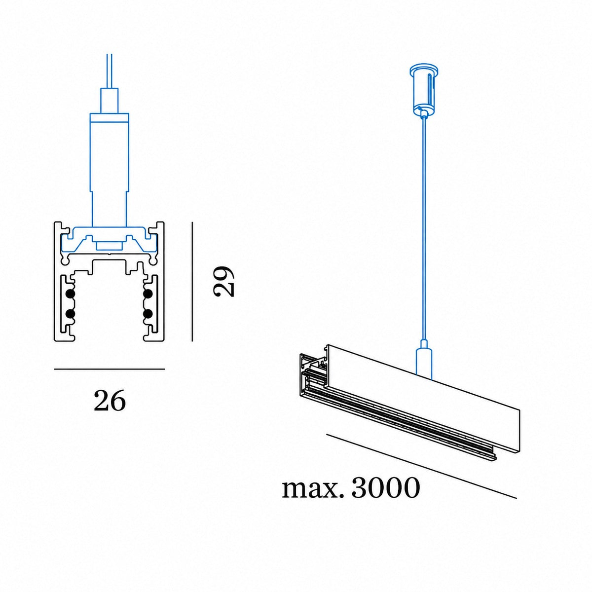 Wever & Ducre - Strex Track Profile Susp Indirect Light 3000K 2001..3000mm