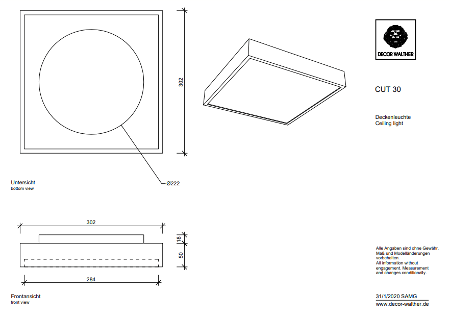 Decor Walther - Cut 30 Plafondlamp - KOOT